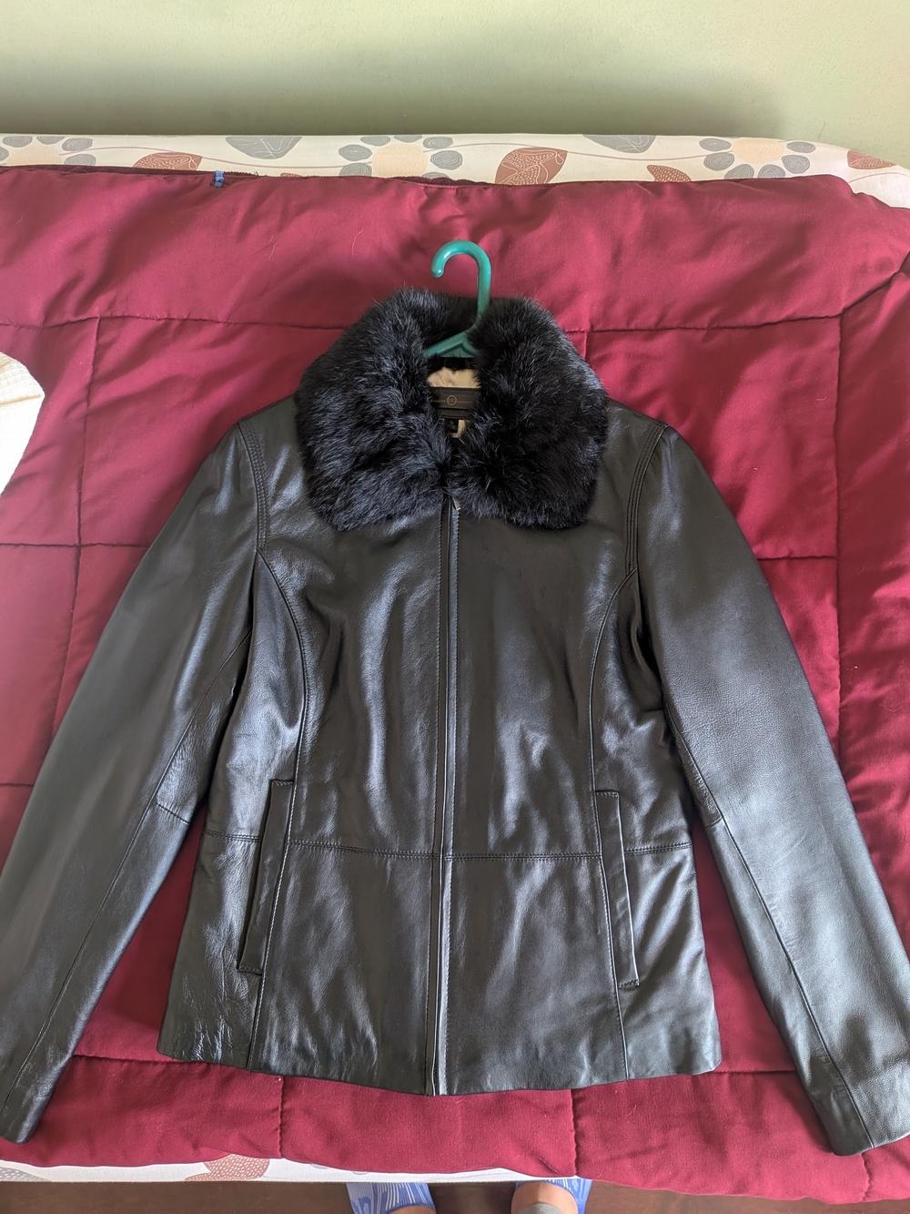 Women’s Black Leather Jacket with Real Fur Collar